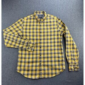 Banana Republic Mens Luxe Flannel Shirt Camden Fit Sz Small Yellow Black Plaid